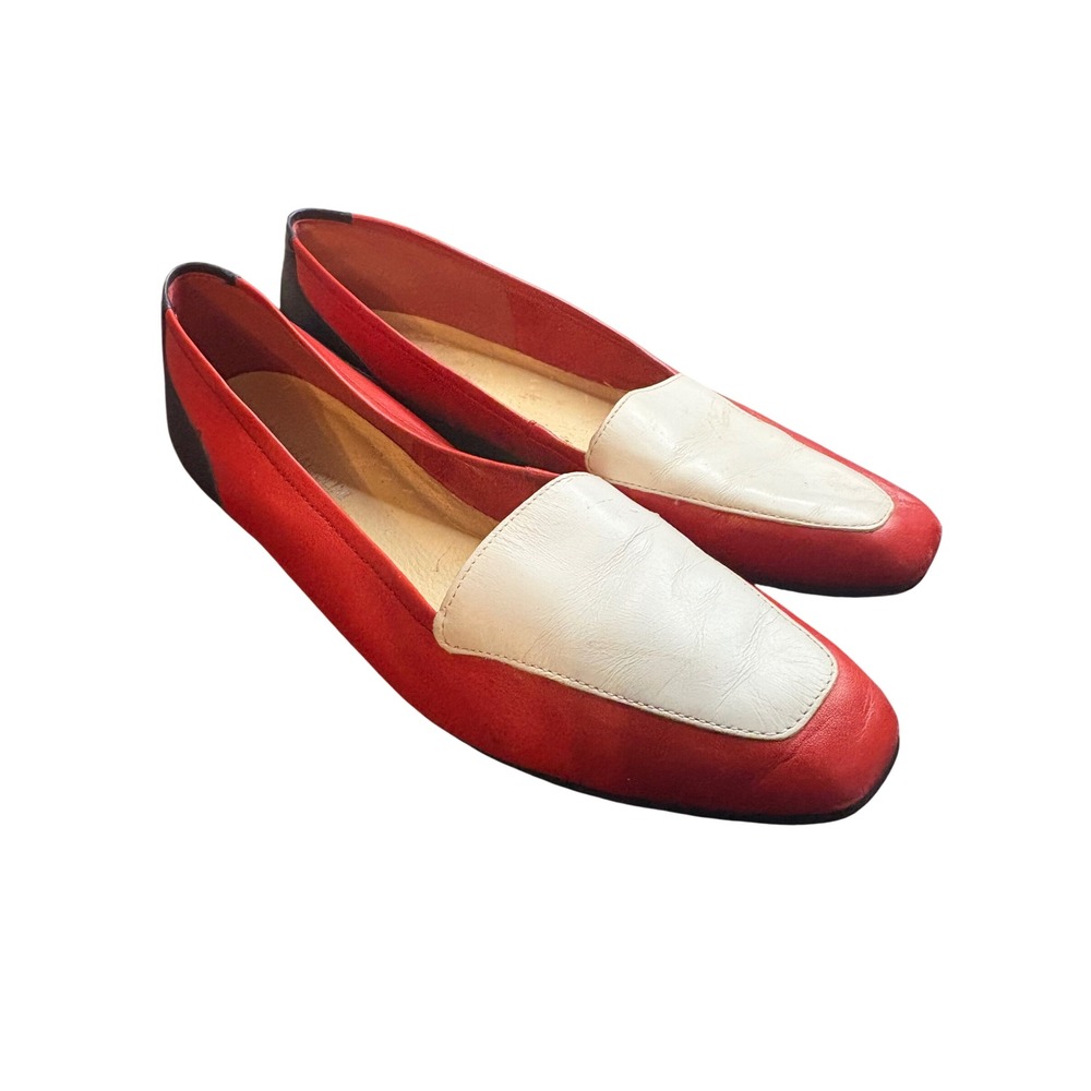 Enzo Angiolini Red White Navy Blue Colorblock Leather Loafers Flats Size 7.5M